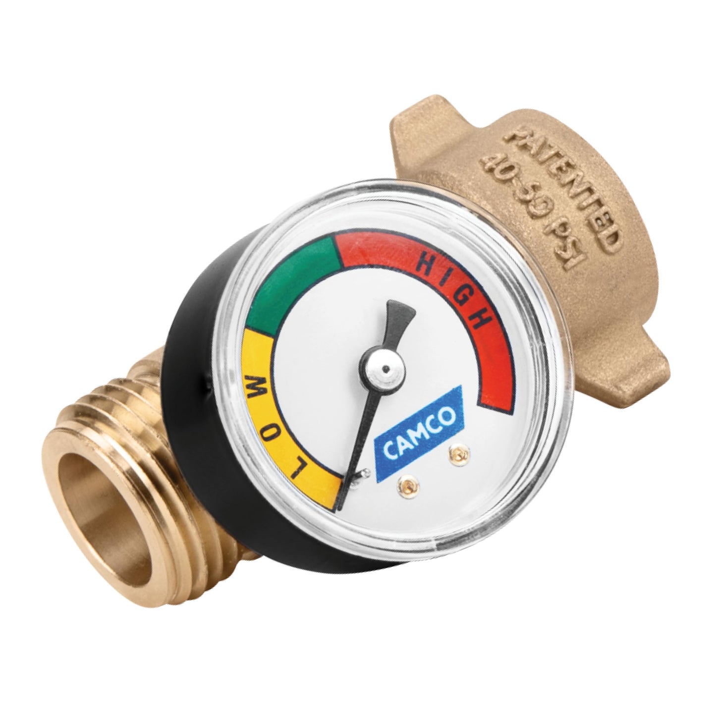 Camco Brass Camper/RV Water Pressure Regulator – Protects RV Kitchen Small Appliances, Plumbing & Hoses – Reduces RV Water Pressure to Safe & Consistent 40-50 PSI – Drinking Water Safe (40055)