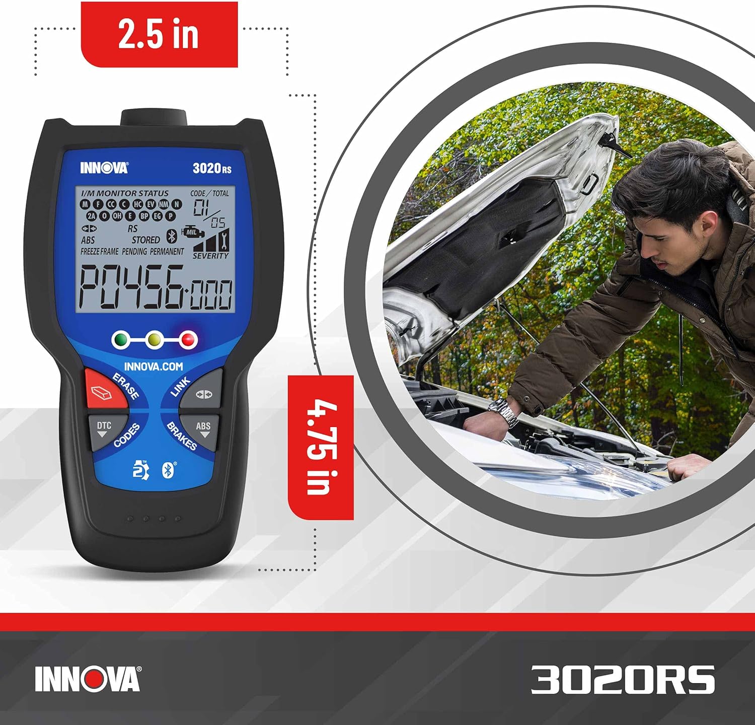 INNOVA 3020RS Fast & Easy-to-Use Check Engine Code Reader, OBD2 Scan Tool for ABS Clear with Fix & Part Recommendations, Maintenance Schedules, & Free TSBs on iPhone & Android