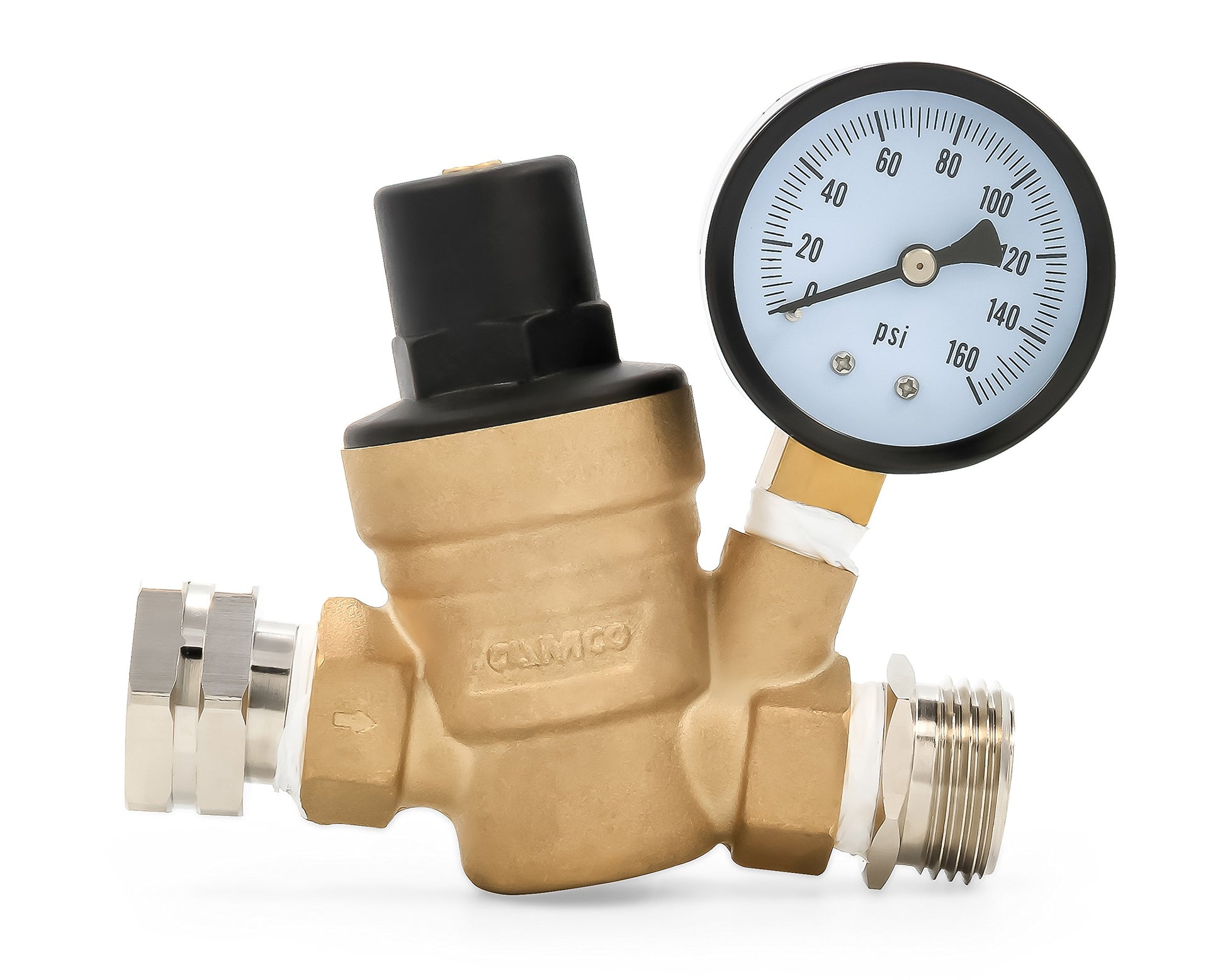 Camco Brass Camper/RV Water Pressure Regulator – Protects RV Kitchen Small Appliances, Plumbing & Hoses – Reduces RV Water Pressure to Safe & Consistent 40-50 PSI – Drinking Water Safe (40055)