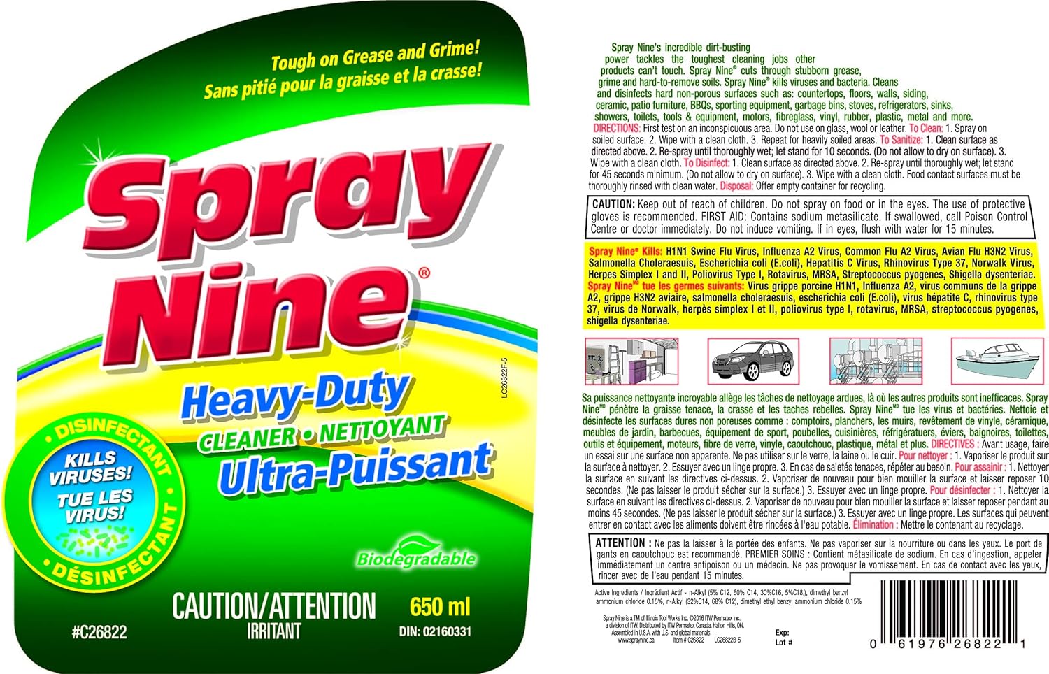 Spray Nine® Heavy-Duty Cleaner/Disinfectant, 650ml Bottle