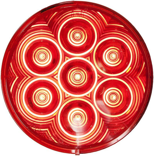 Trailer Light; Stop/ Turn/ Tail Light; LED Bulb; Round; Red Lens; 4 Inch Diameter; With Grommet And 431-491 Plug; Non-Submersible